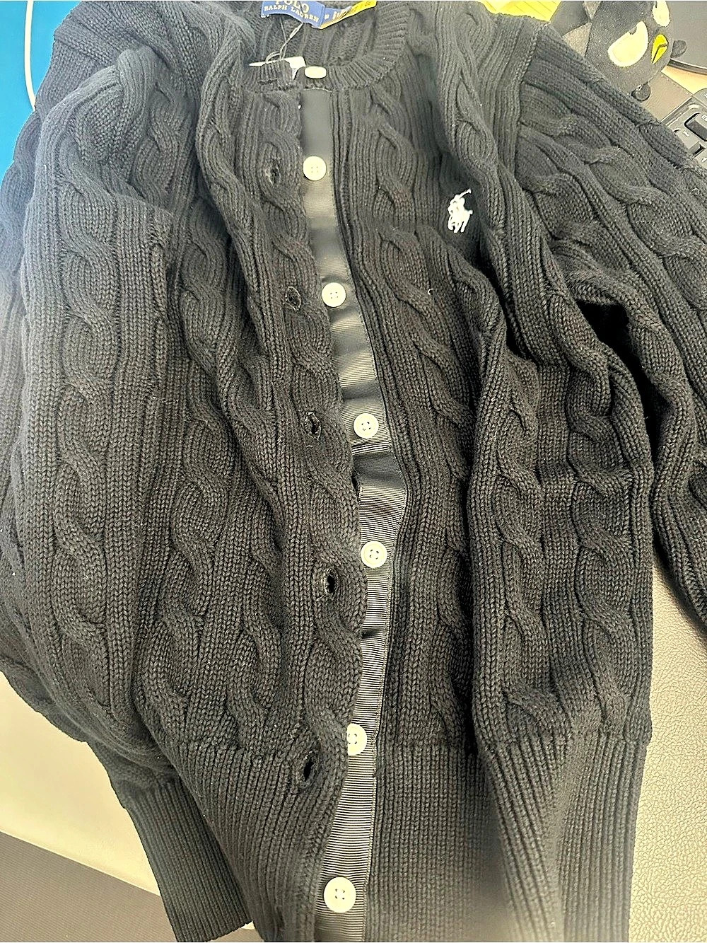 Polo Ralph Lauren Cable-Knit Cotton Crewneck Cardigan Black